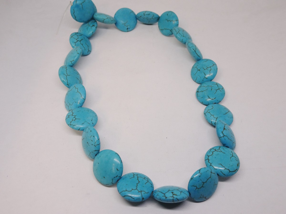 (image for) Turquoise round flat howlite beads 18mm #1081