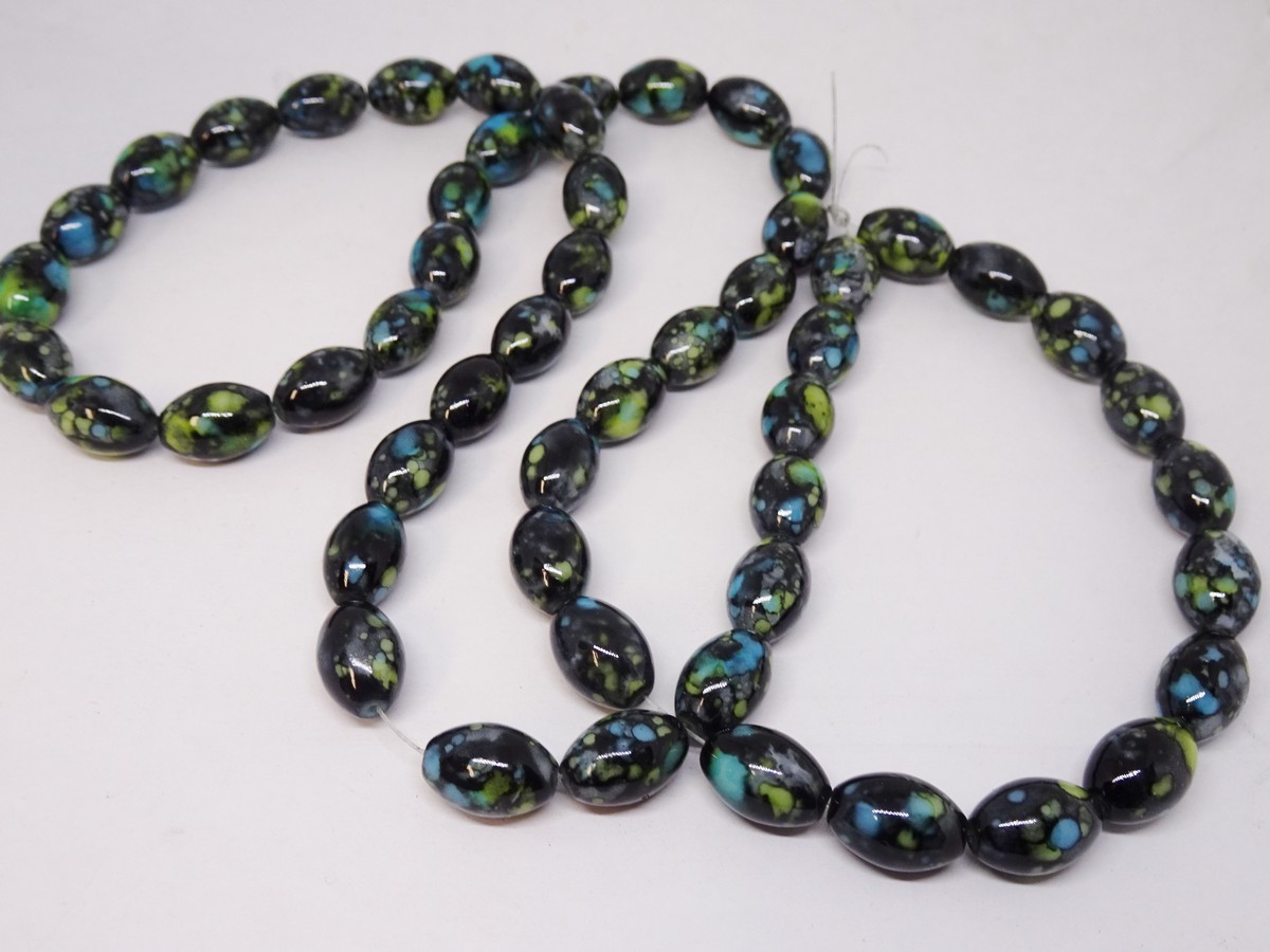 (image for) Black multi colored barrel beads double strand 10x14mm #1153