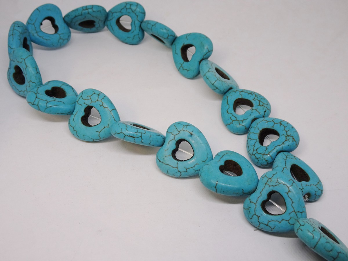 (image for) Turquoise open heart beads 25mm #1154
