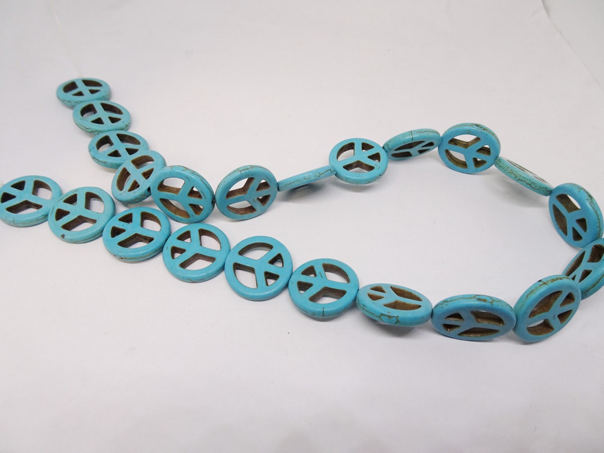 (image for) Turquoise peace sign beads 20mm #1187