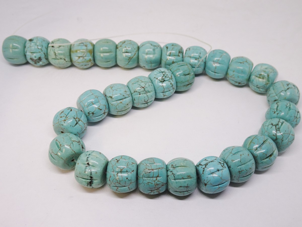 (image for) Turquoise ribbed beads 13x17mm #1222