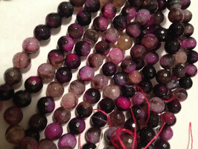 (image for) Plum, Pink, Black faceted agate rounds #1417