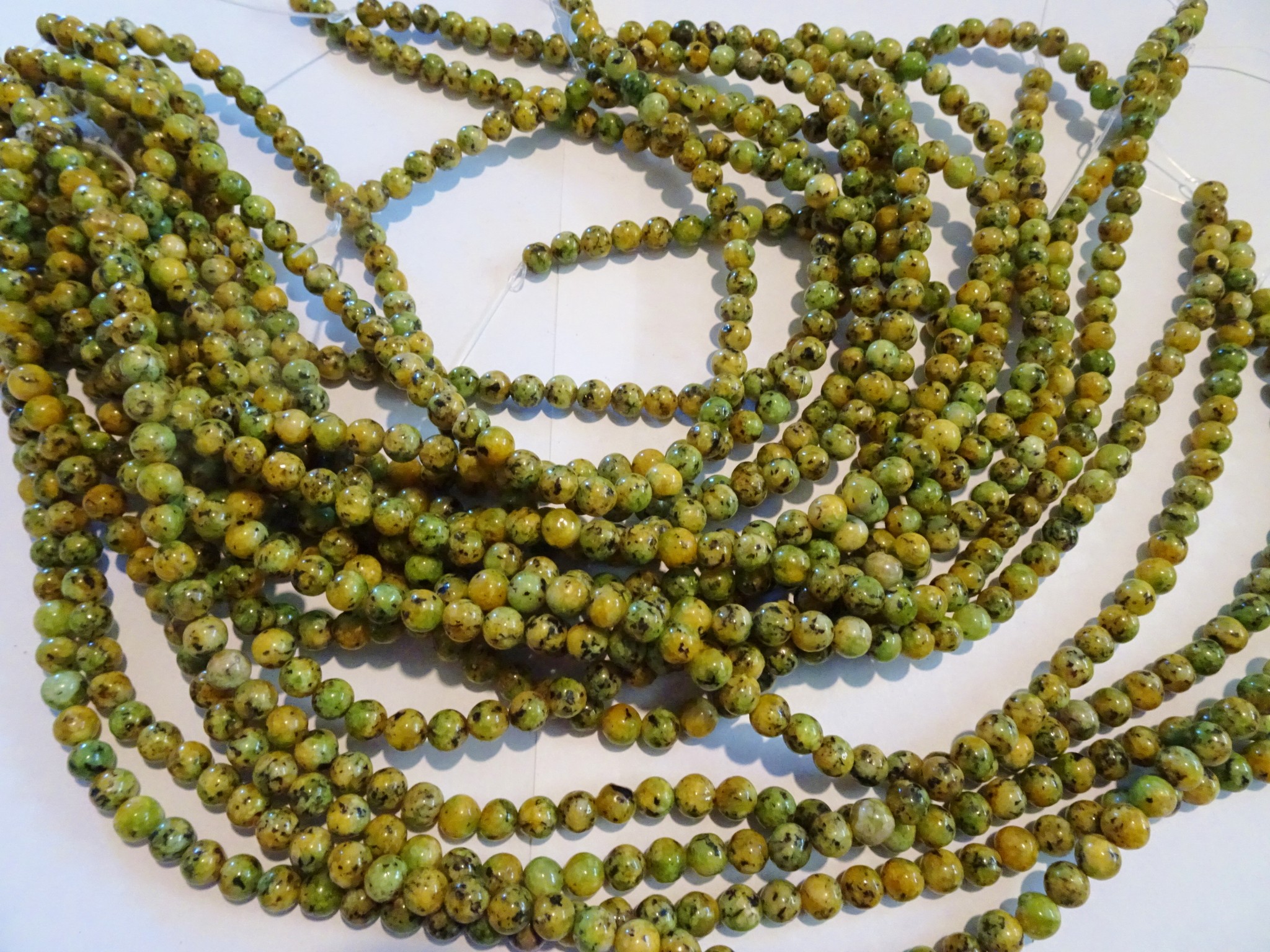 (image for) mustard yellow and green 6mm round stone beads #1957