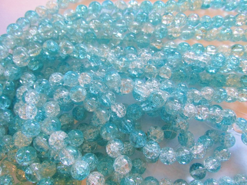 (image for) Turquoise and clear crackle glass rounds #HU-1365