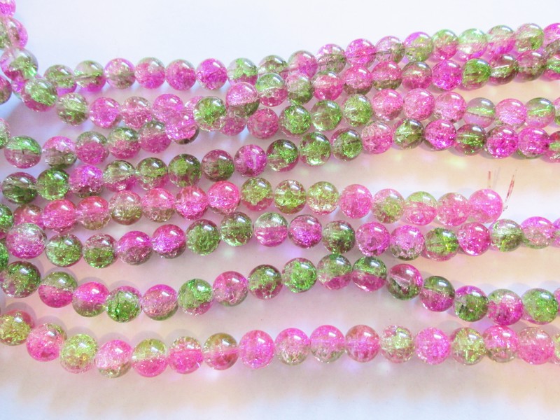 (image for) Pink and green Crackle glass rounds #HU-1414