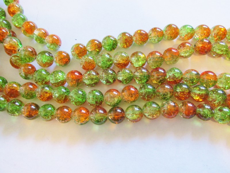 (image for) Orange and green Crackle glass rounds #HU-1413