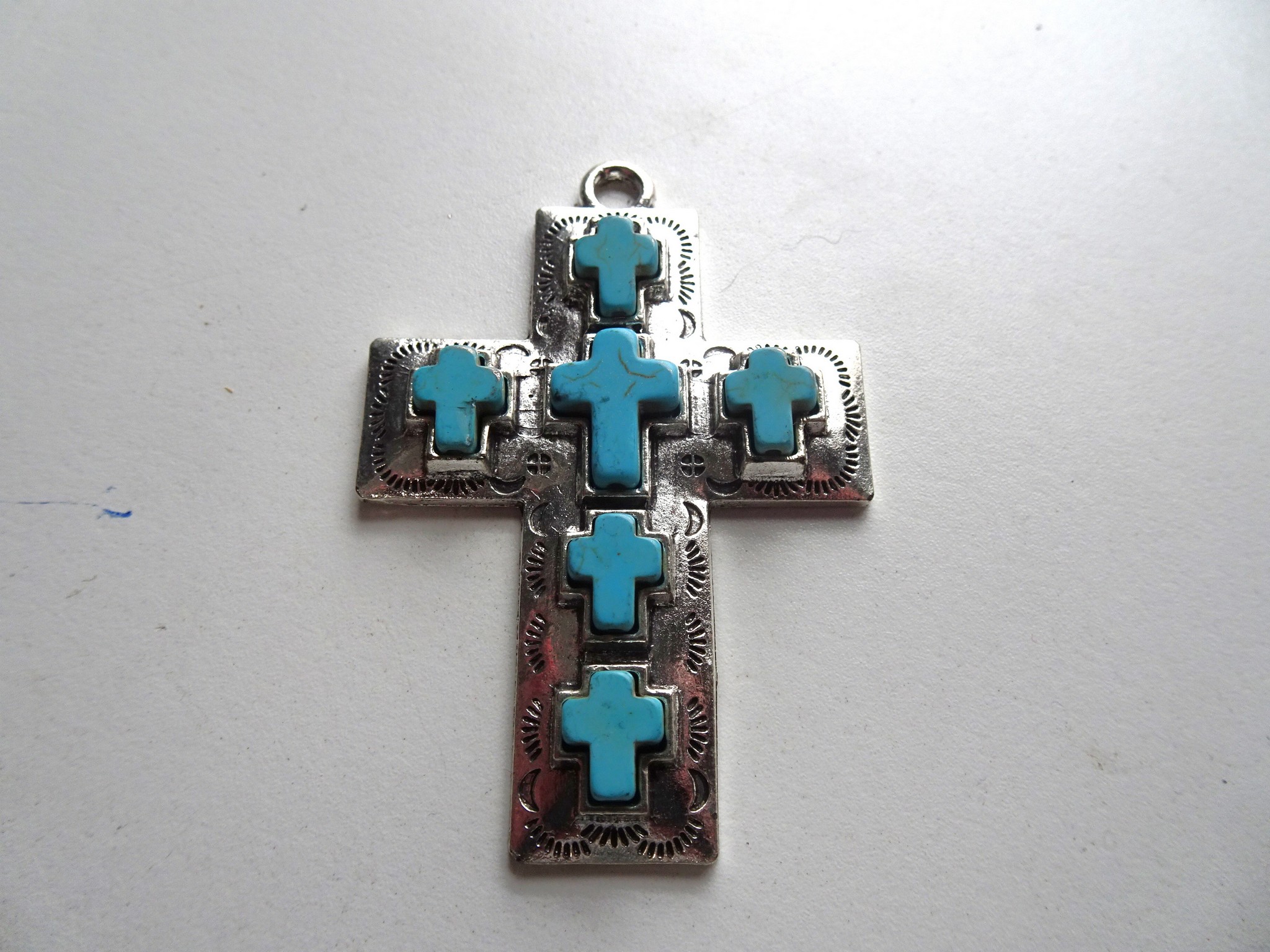 (image for) Cross antique silver with Faux stones #A-52