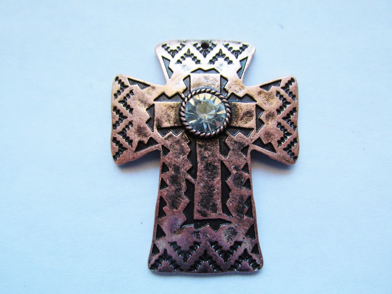 (image for) Antique copper cross with crystal #MP81