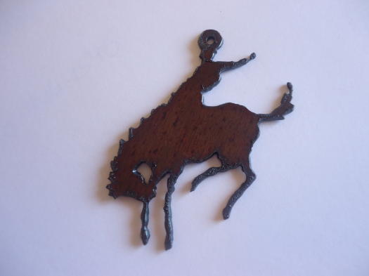 (image for) Bronc rider rusted metal pendant #RR011L