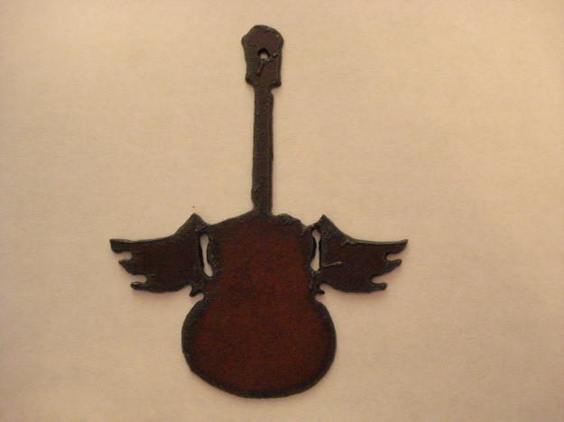 (image for) Guitar with wings metal cutout pendant #GG003
