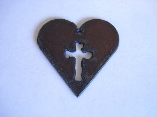 Heart with cross metal cutout pendant #SH006-2 1/2SS