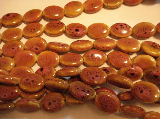 (image for) Rose and Brown ceramic oval beads #SS1138
