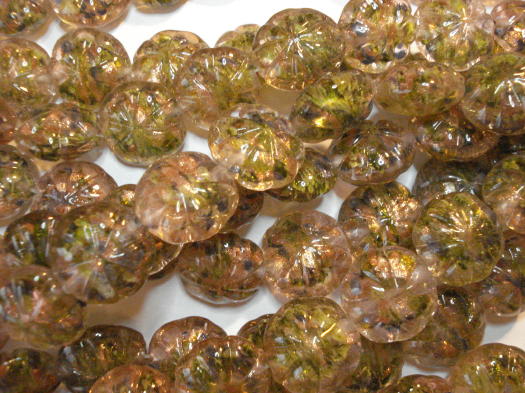 (image for) Green/gold Lampwork glass beads #SS1019