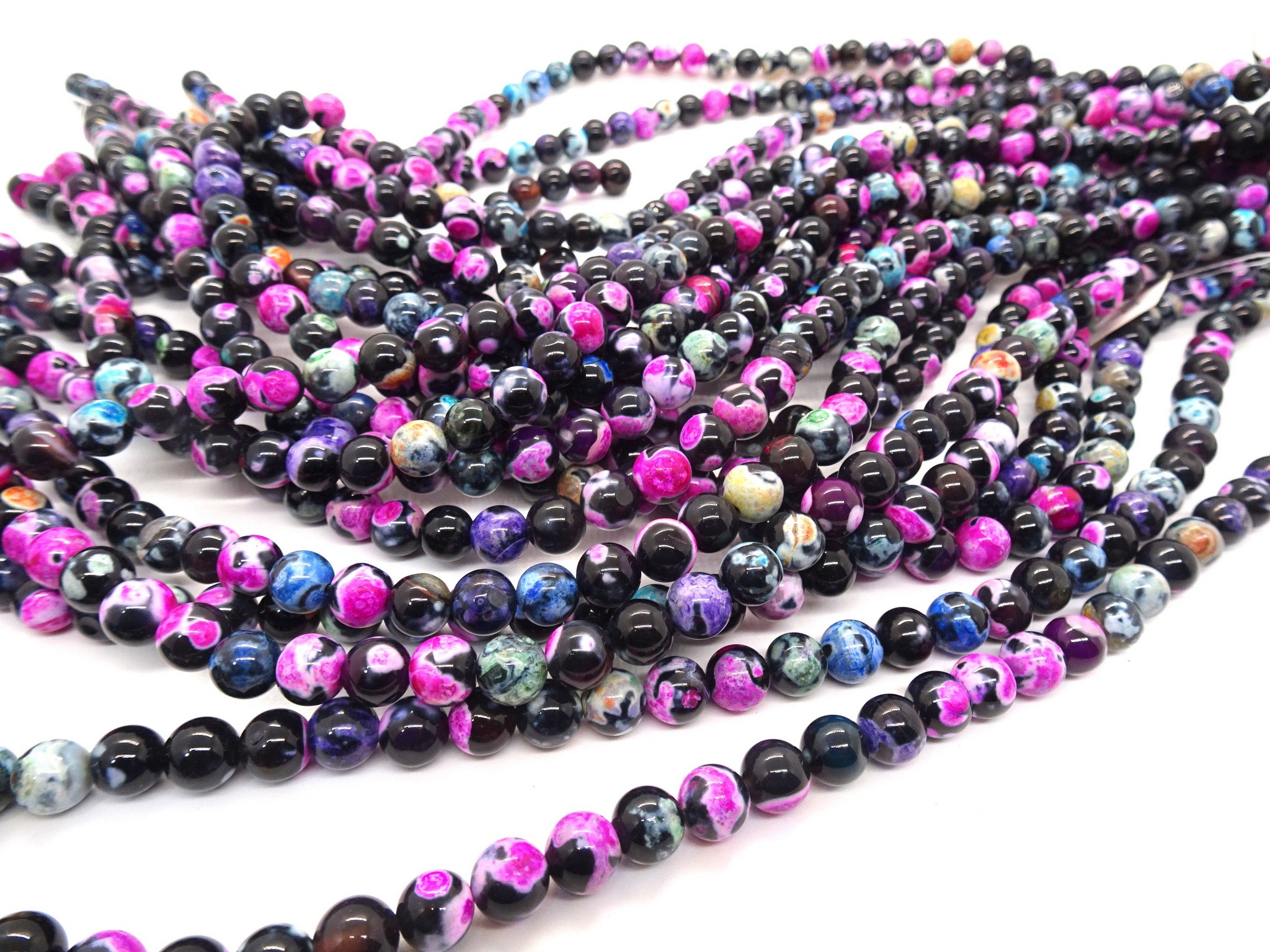 (image for) Black pink blue Agate 6mm beads #A1324