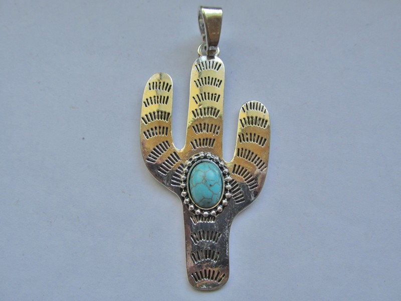 (image for) Antique silver Cactus with stone pendant #MP109