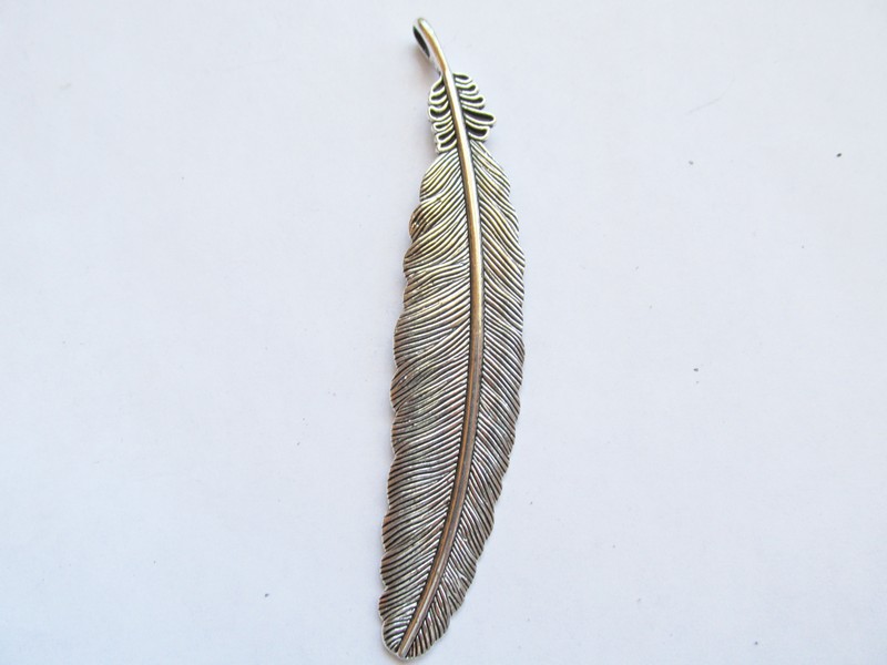 (image for) Feather pendant antique Silver large #MP91
