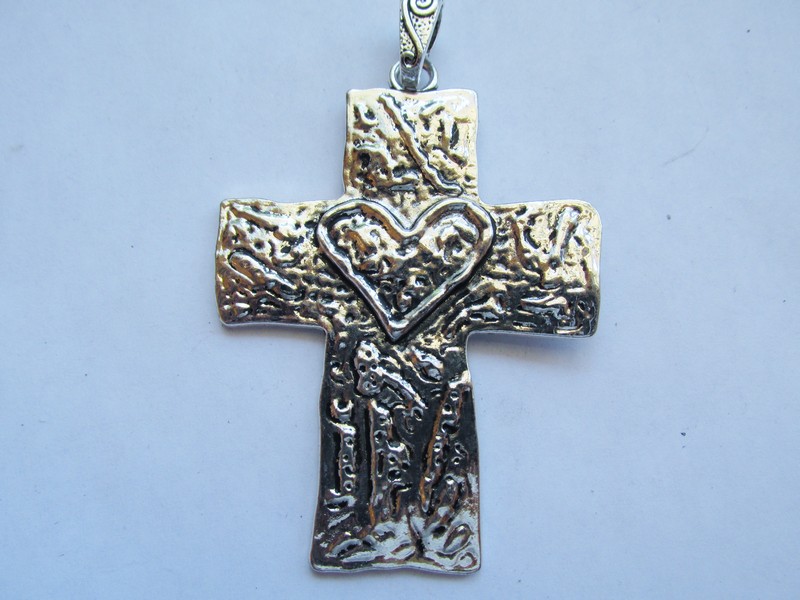 (image for) Cross with heart antique silver #MP94