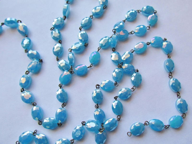 (image for) Crystal Bead Chain - Aqua Blue Crystal Oval - Bronze (1 ft) 12mm
