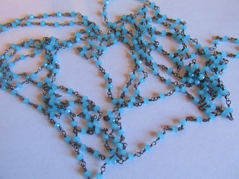 (image for) Crystal bead chain - Blue 4mm Gunmetal Wire #BL1