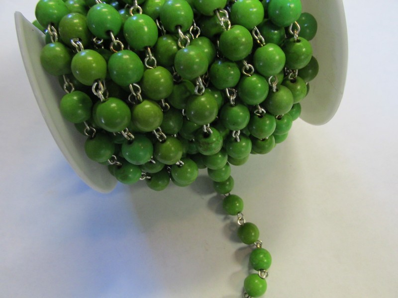 (image for) Bead Chain - Green - silver wire (ROLL) 8mm