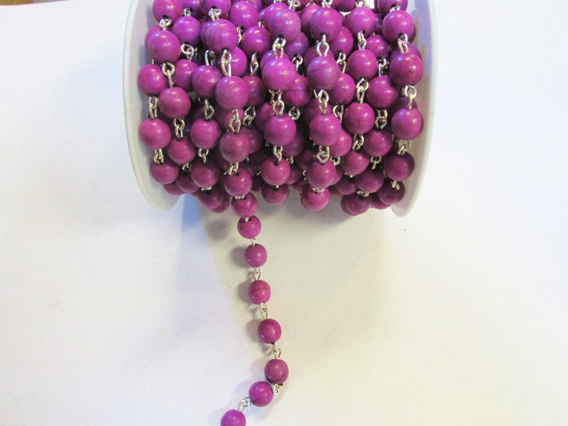 (image for) Bead chain - Magenta silver wire (ROLL) 8mm