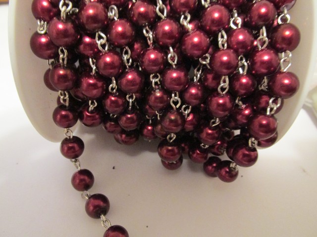 (image for) Pearl chain - Maroon Silver wire 8mm (1 foot)