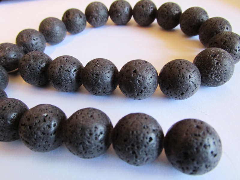 (image for) Black Round Beads Lava Rock 18mm #1464