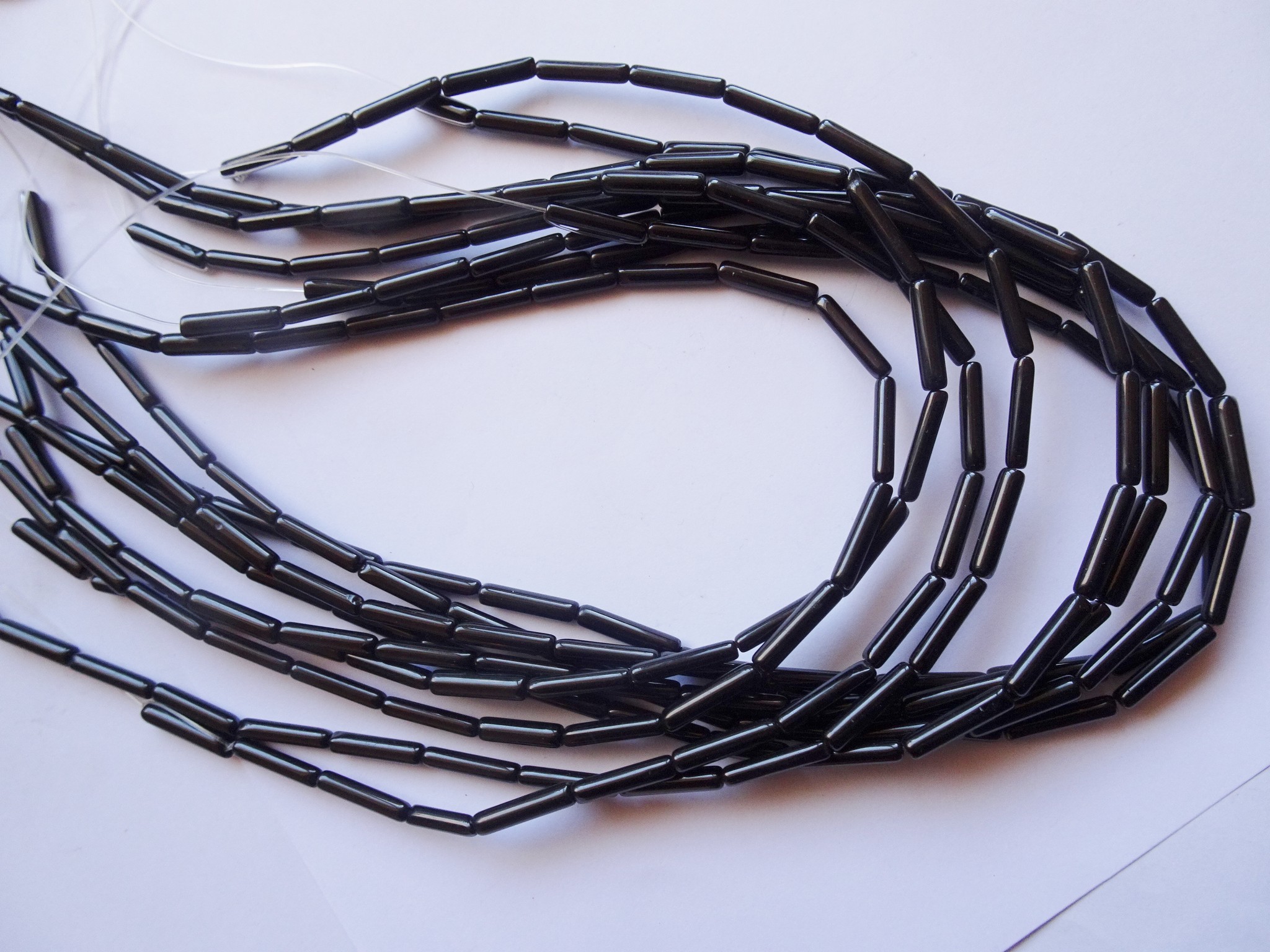 (image for) Black glass tube beads 3x16mm #1356