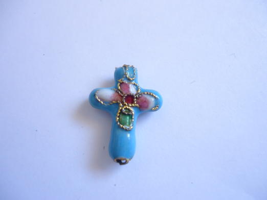 (image for) Turquoise and pink cross bead (1) #RM68-6
