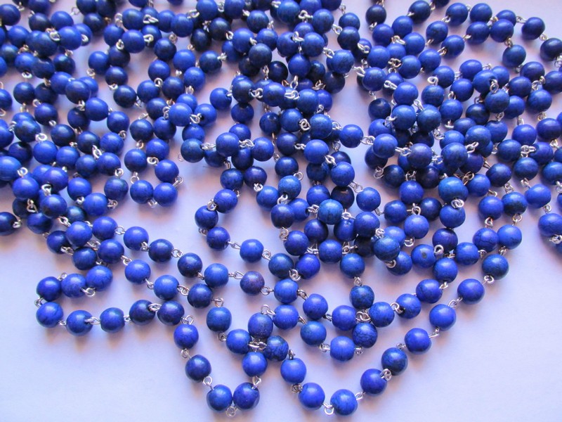 (image for) Bead Chain - Blue (1 FT) Silver Wire 8mm