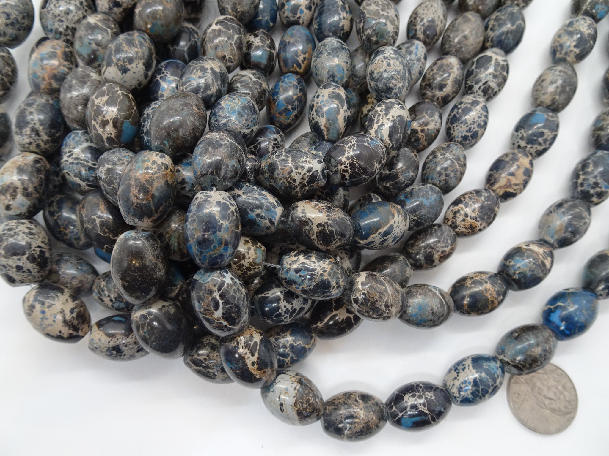 (image for) Blue black Jasper barrel beads 14x18mm #1261
