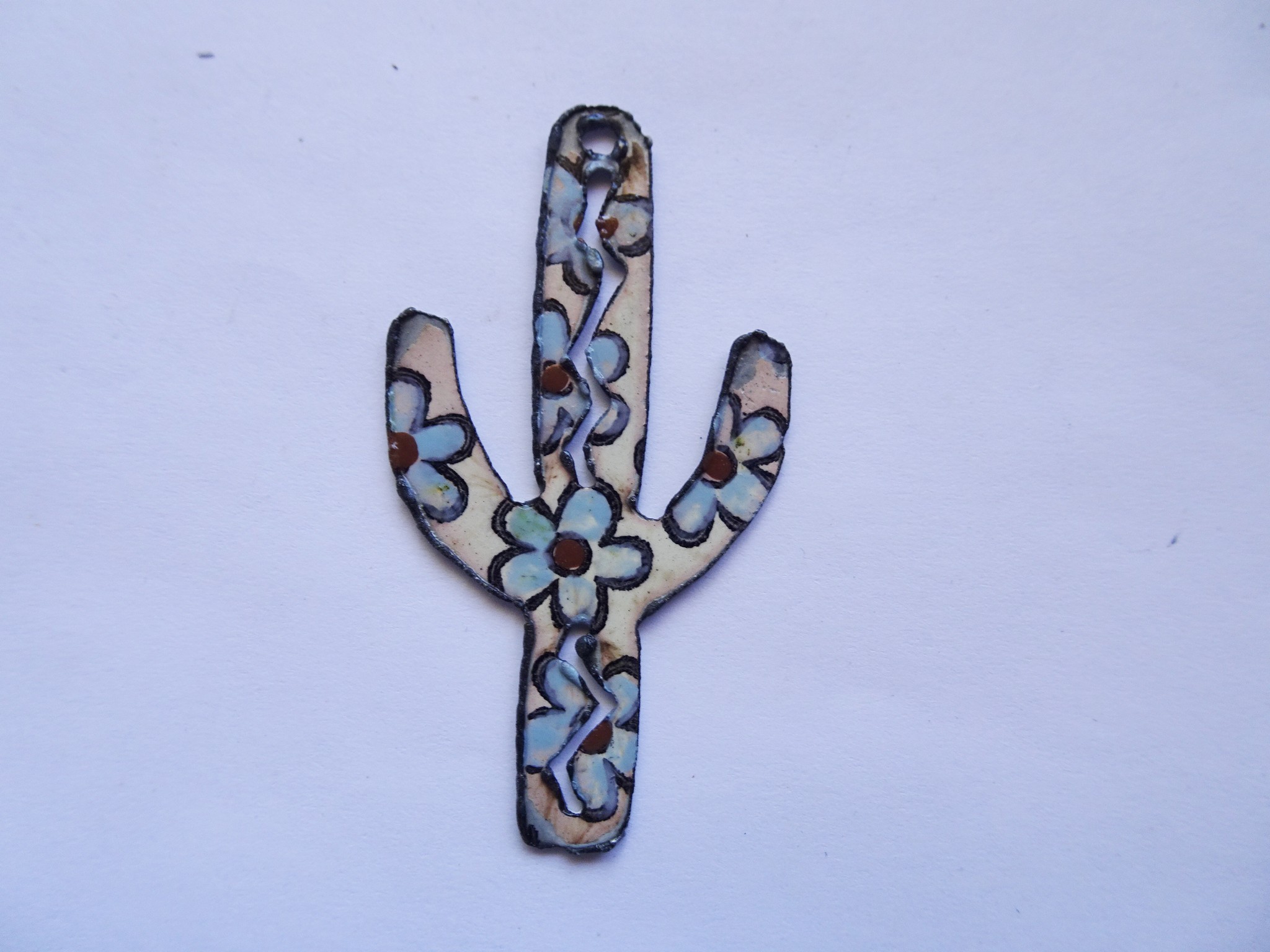 (image for) Cactus pendant Blue and Brown 2 1/4" #rm383