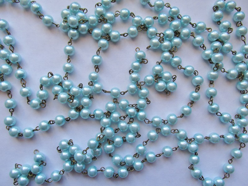 (image for) Pearl Chain - Blue Pearl 8mm Bronze Chain (1FT)