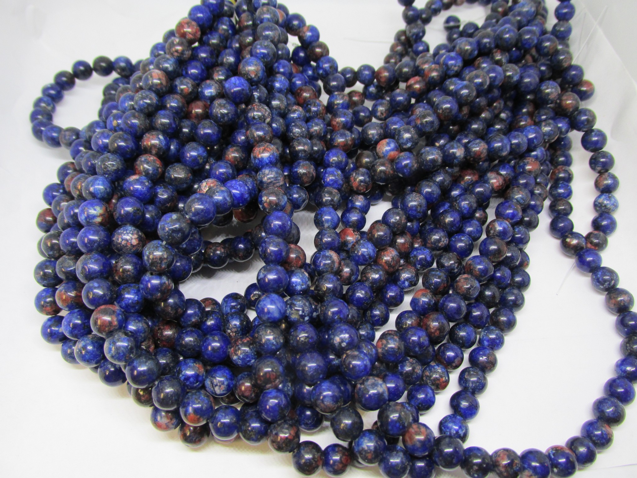 (image for) Blue and rust 8mm round dyed Jasper #1033