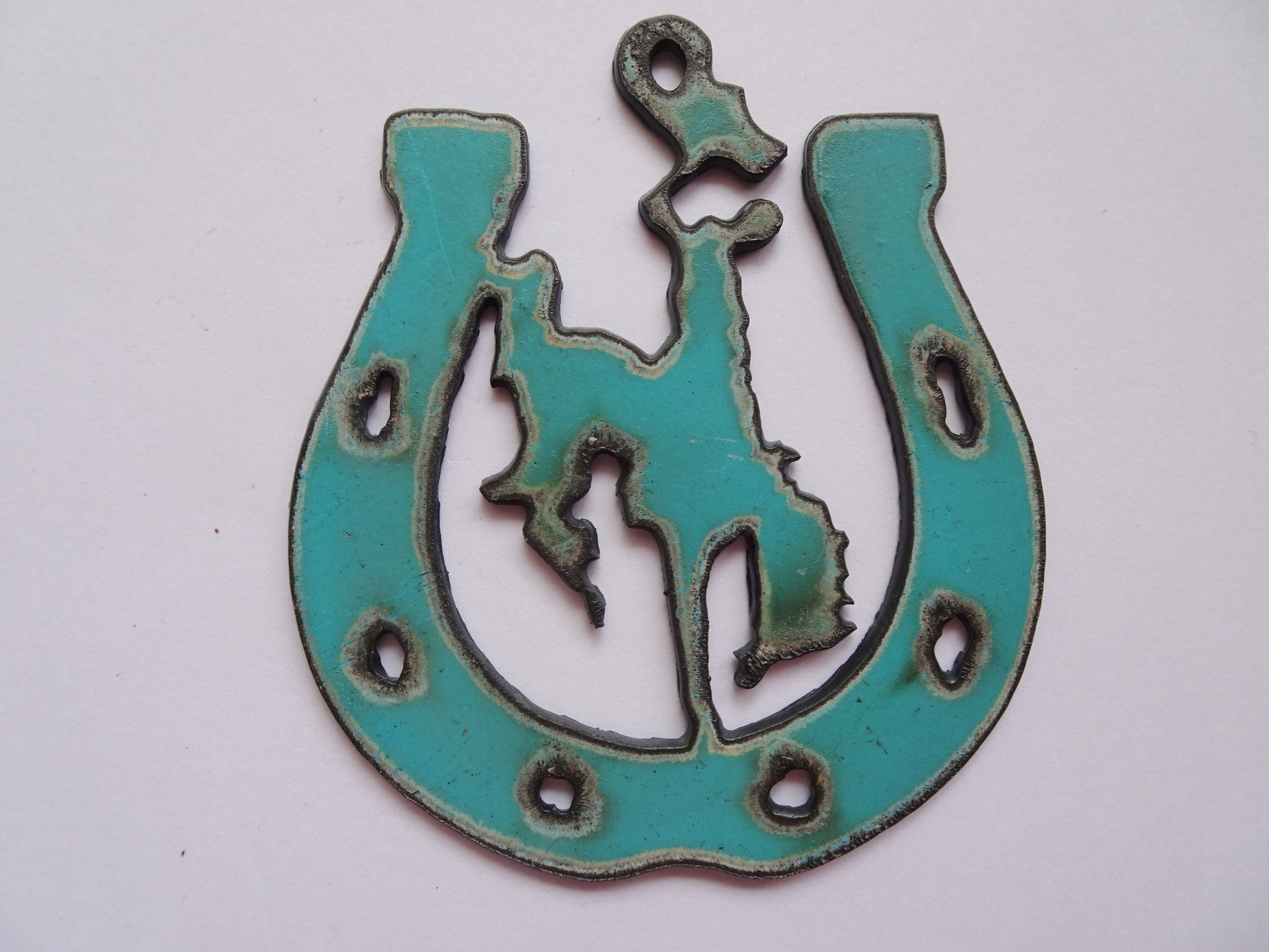 (image for) Horse shoe with bronc rider #RM-RR003turq