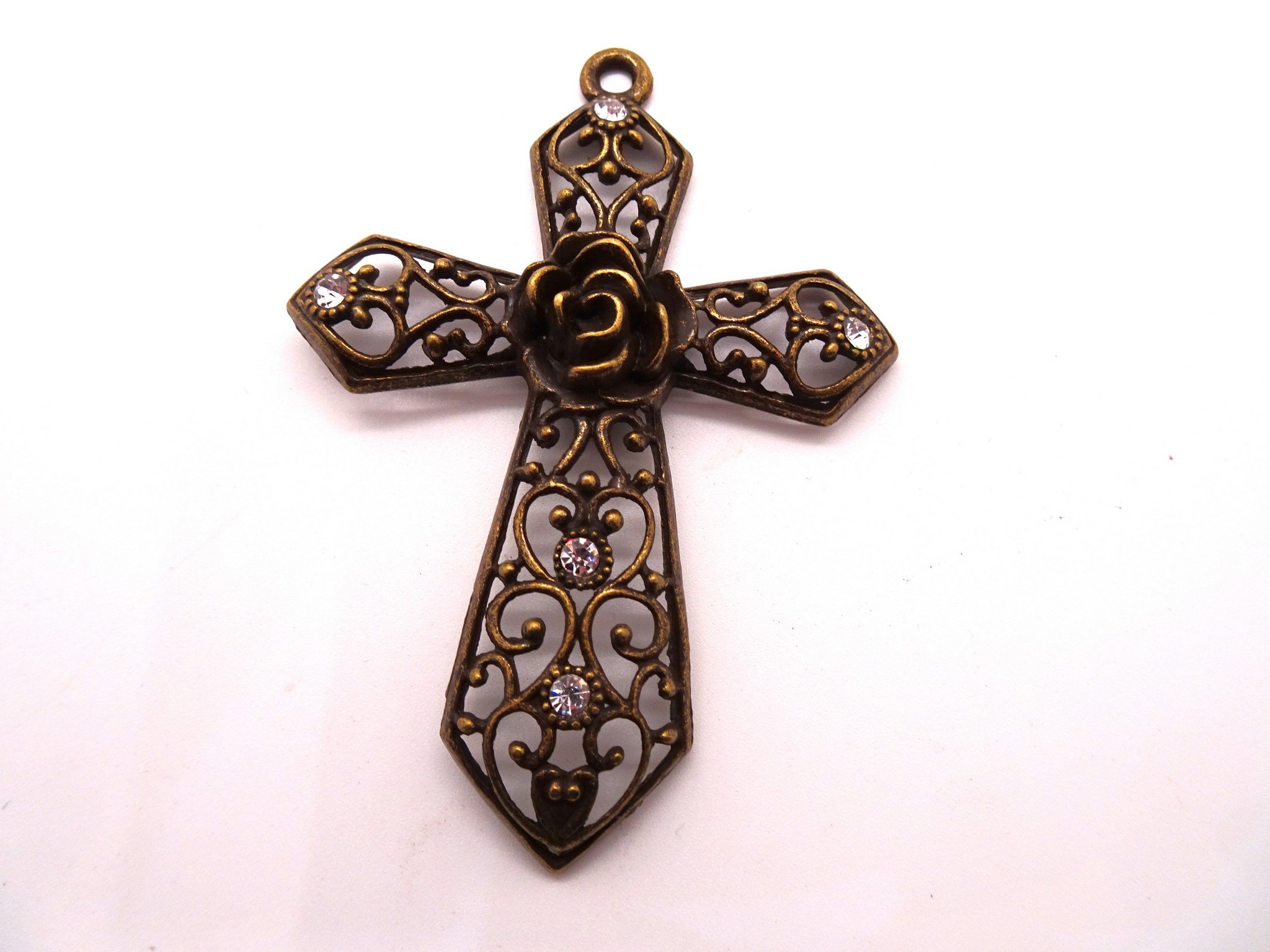 (image for) Cross antique bronze with clear crystals #PP6