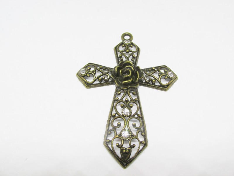 (image for) Antique Bronze brass Cross with flower #RM224