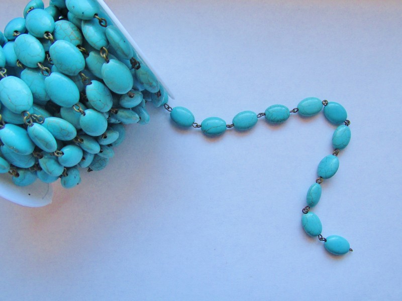 (image for) Bead chain - Turquoise Oval Bronze - (1 ROLL) #Oval