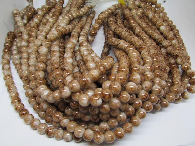 (image for) Brown crackle glass beads 8mm #1180