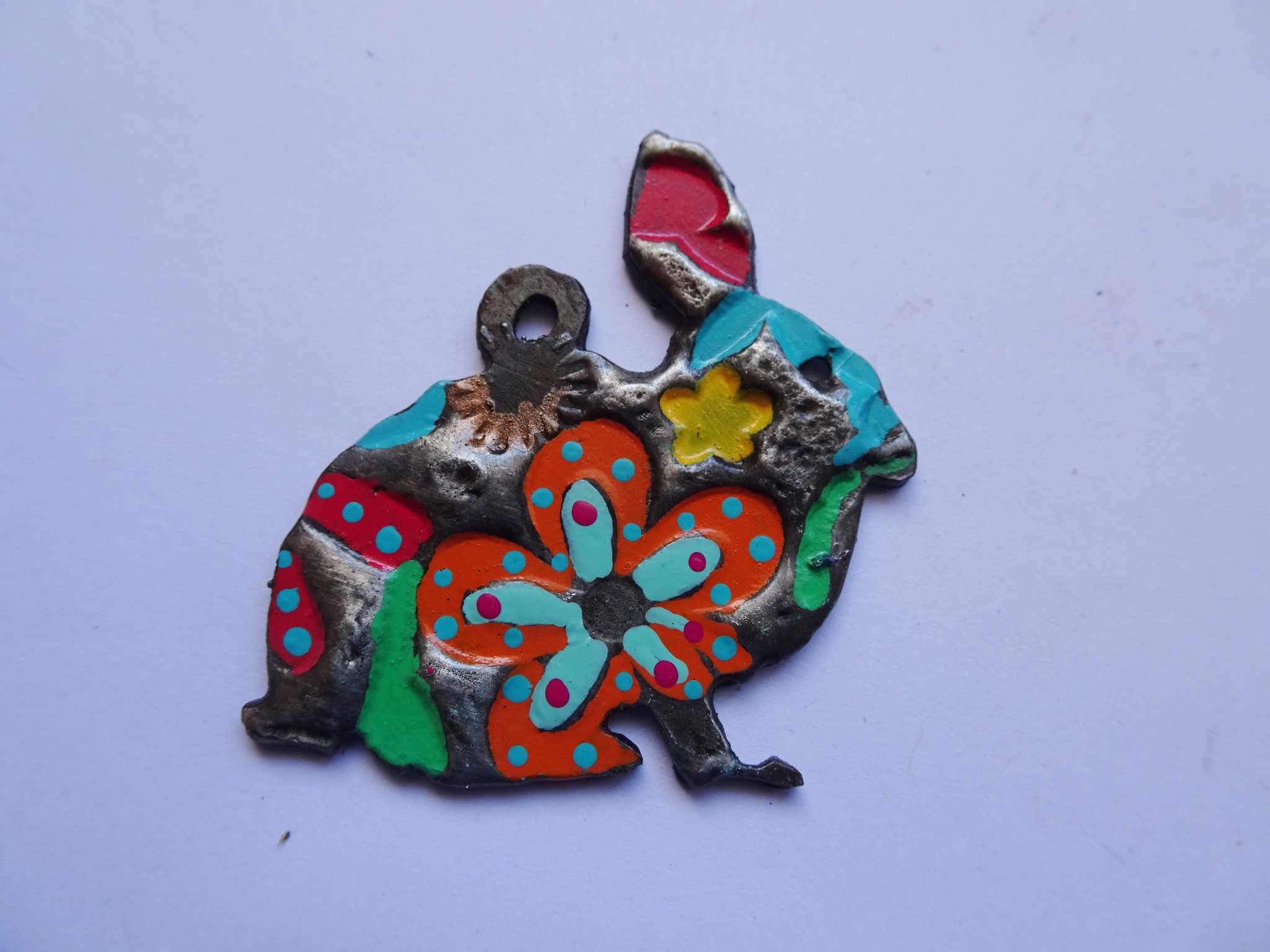 (image for) Rabbit soldered metal painted pendant #C-6a