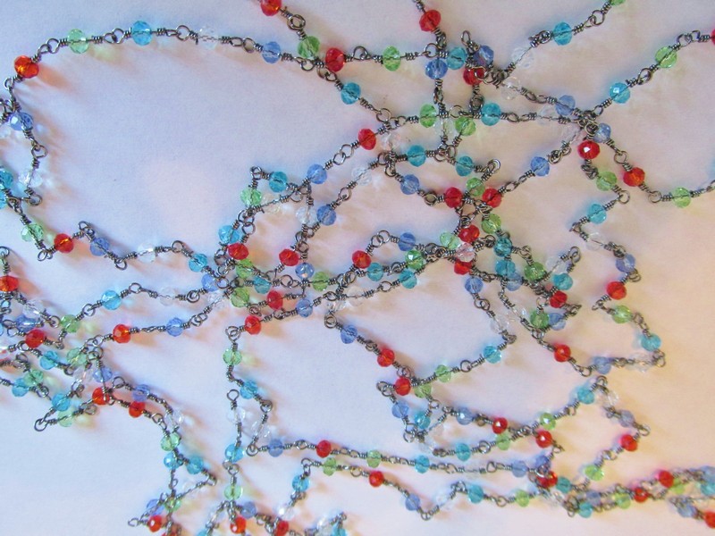 (image for) Crystal bead chain -Multicolored Silver Wire 4mm #MC2