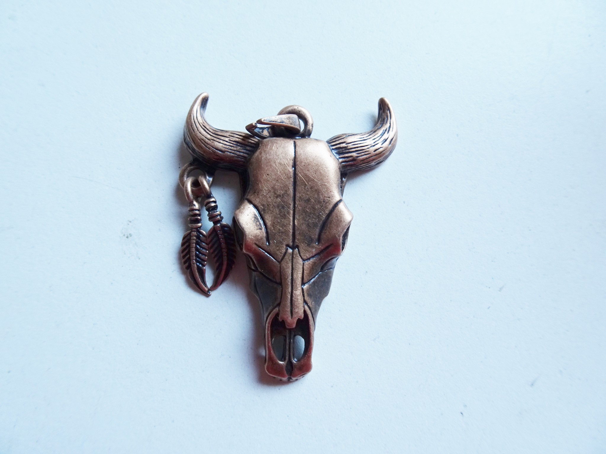 (image for) Antique copper cow skull steer head jewelry pendant #TUP-12