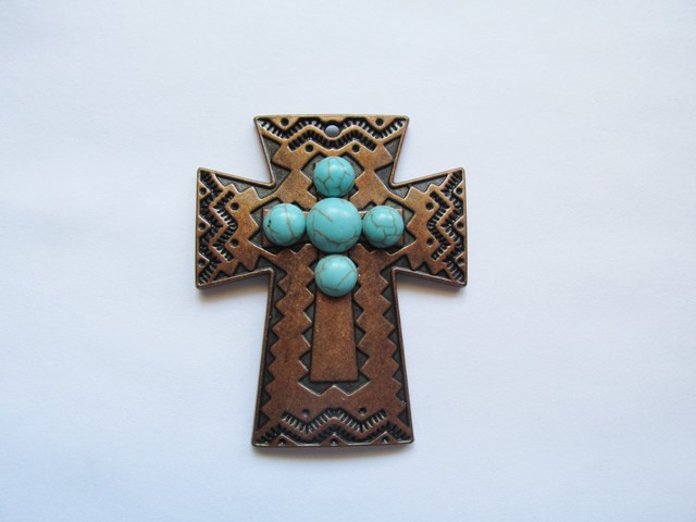 (image for) Copper aztec Southwest cross pendant #HU14-35BB