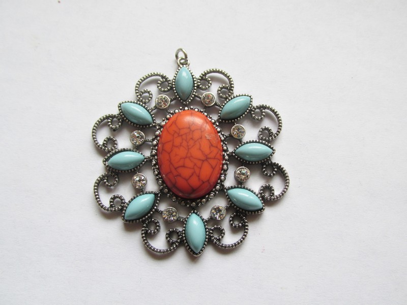 (image for) Coral and Blue scrolled pendant #MP-65