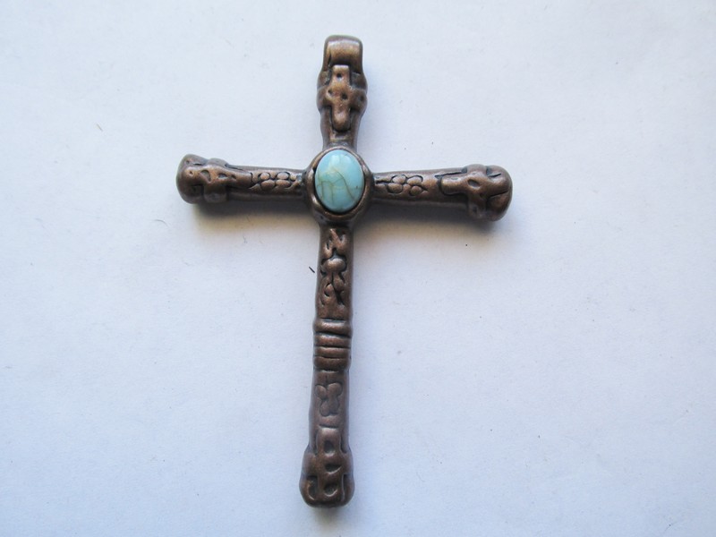(image for) Cross antique copper with stone #PP94