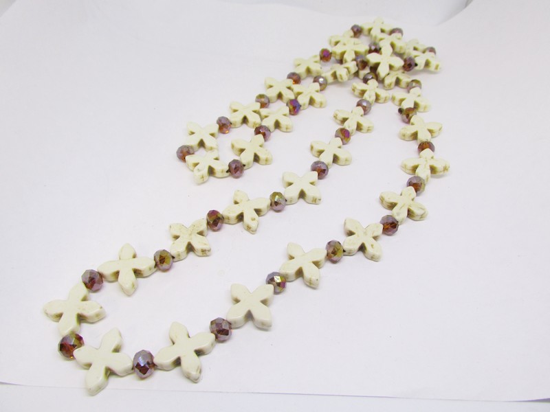 (image for) Cross bead necklace with crystals Off White 34"