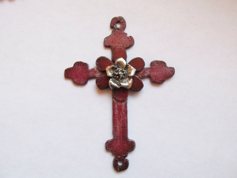 (image for) Cross connector with flower red #RM0106-2