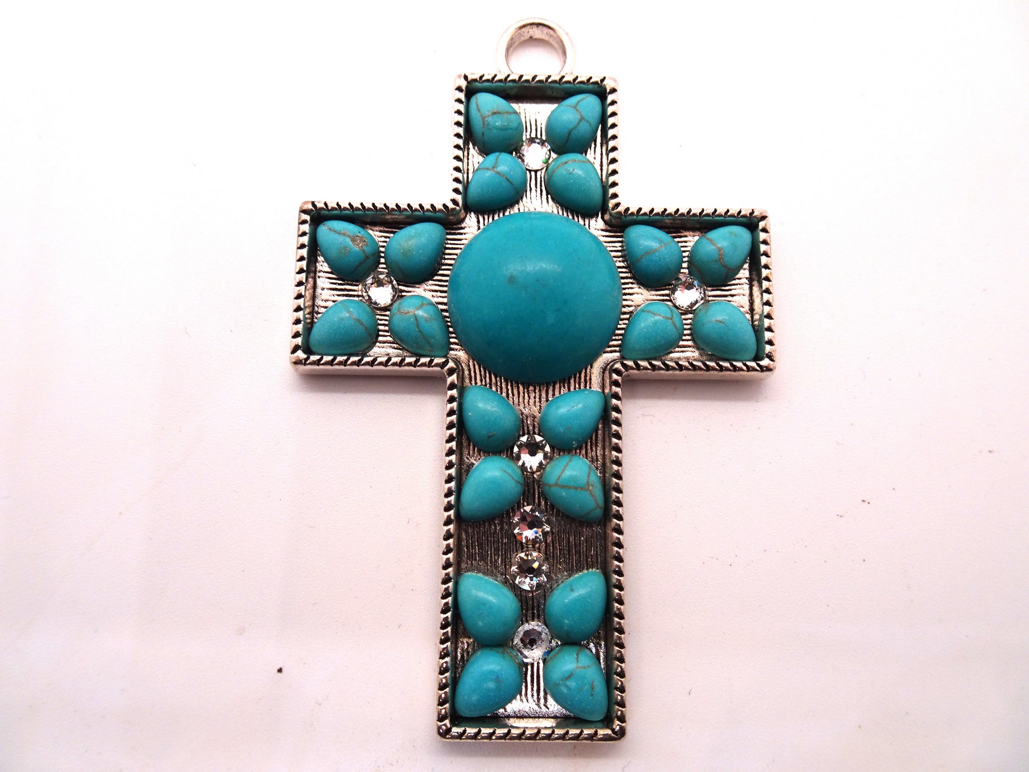(image for) Cross antique silver with stones and crystals #RM-515