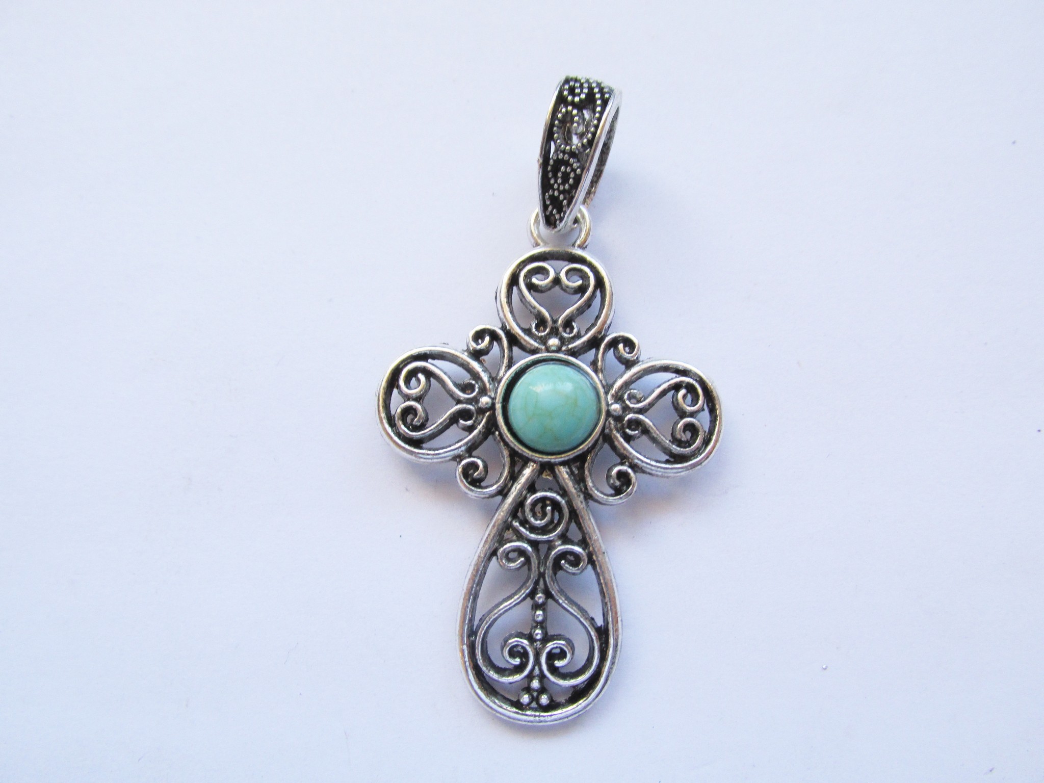 (image for) Cross small pendant with stone and bail #RM345