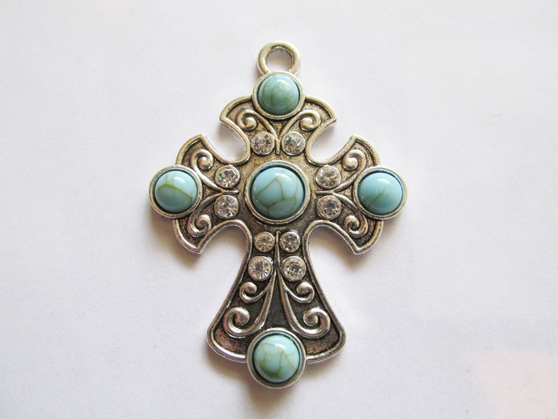 (image for) Cross antique silver with stone and crystals #MP4